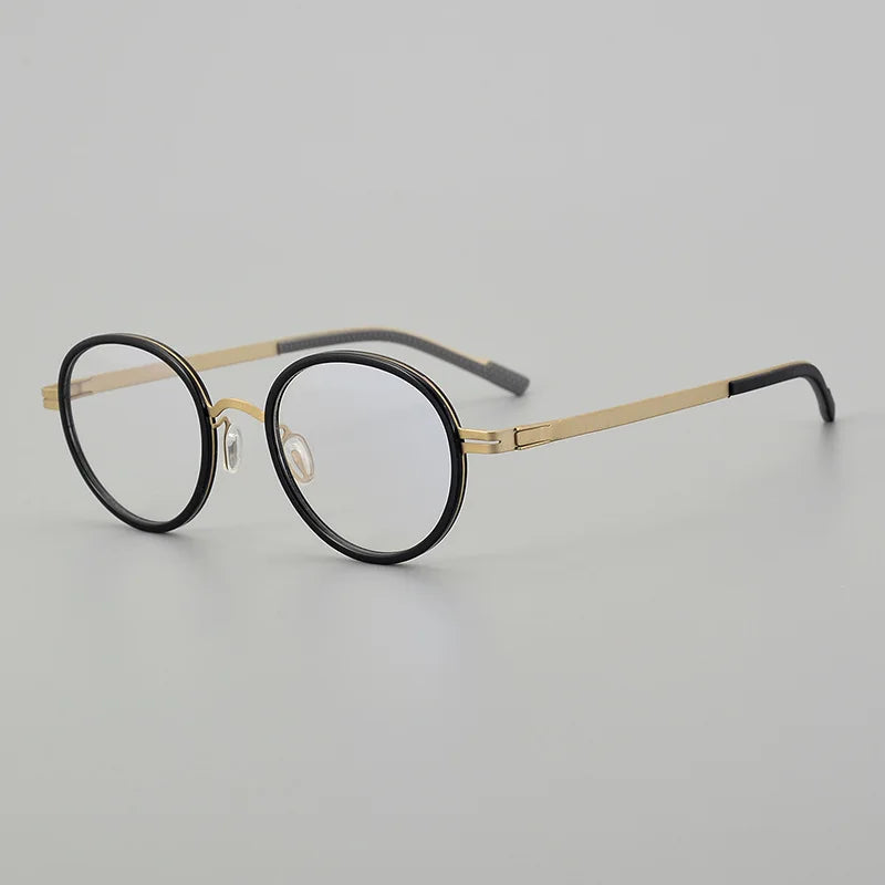 Black Mask Unisex Full Rim Round Alloy Acetate Eyeglasses 9605 Full Rim Black Mask Black-Gold  