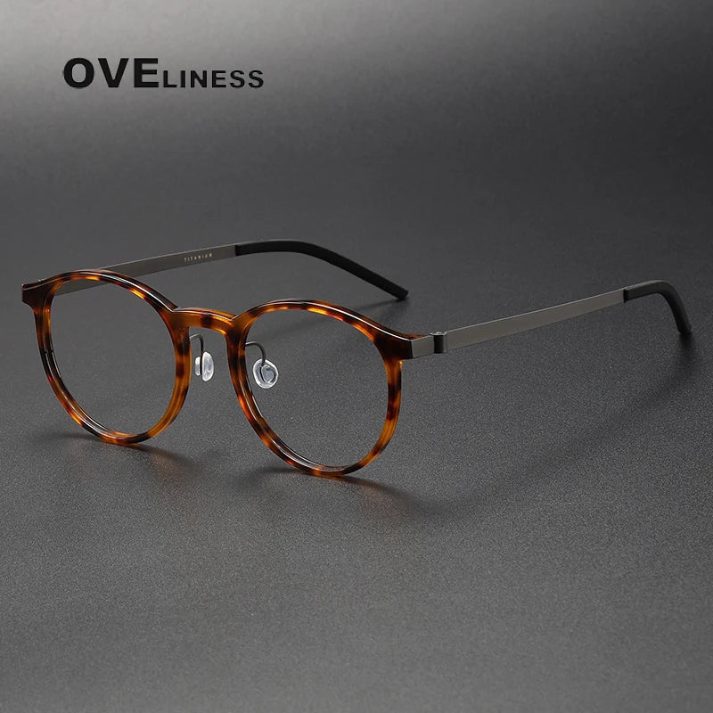 Oveliness Unisex Full Rim Round Screwless Titanium Acetate Eyeglasses 1836 Full Rim Oveliness tortoise  