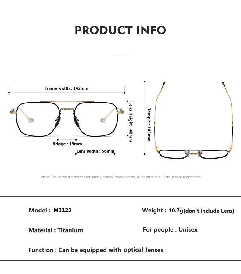 Oveliness Unisex Full Rim Square Double Bridge Titanium Eyeglasses Om3123 Full Rim Oveliness   