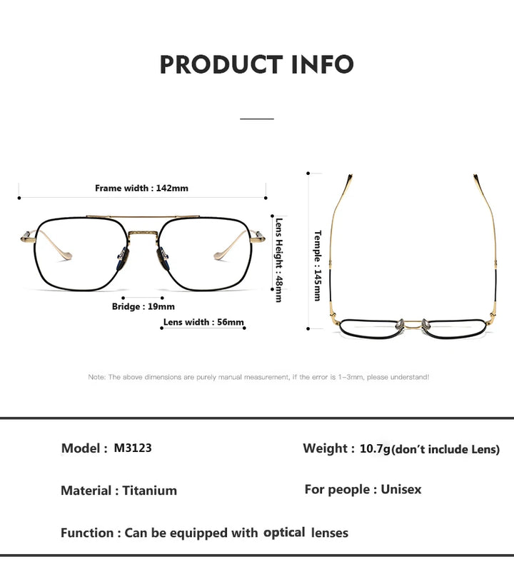 Oveliness Unisex Full Rim Square Double Bridge Titanium Eyeglasses Om3123 Full Rim Oveliness   