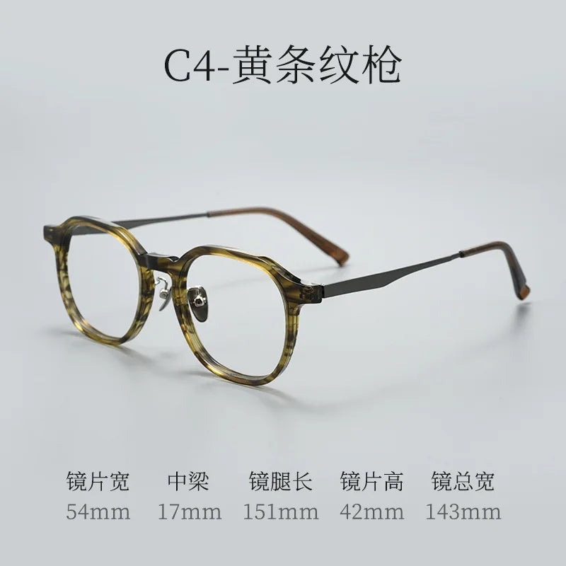 Bclear Unisex Full Rim Round Square Acetate Titanium Eyeglasses 633574