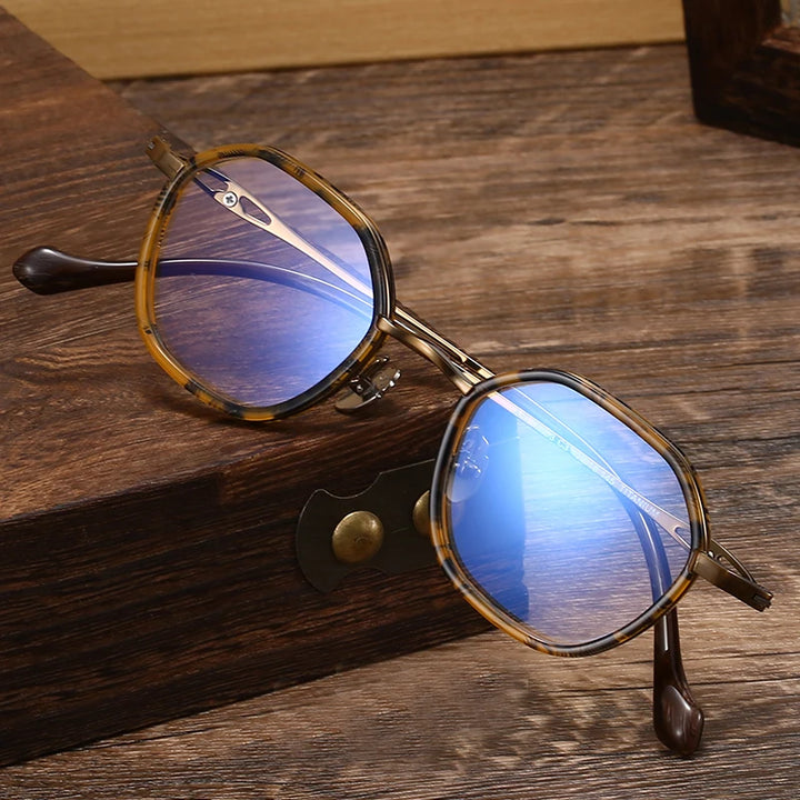 Black Mask Women's Full Rim Polygon Acetate Titanium Eyeglasses 636893