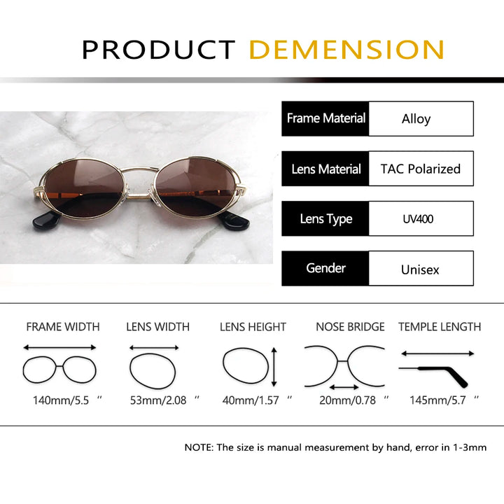 Esnbie Unisex Full Rim Oval Alloy Tac Polarized Sunglasses 240224