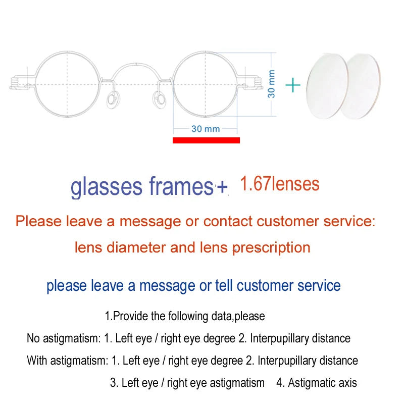 Yujo Unisex Full RIm Round Screwless Stainless Steel Eyeglasses 15030 Full Rim Yujo 1.67 lens 30 CHINA