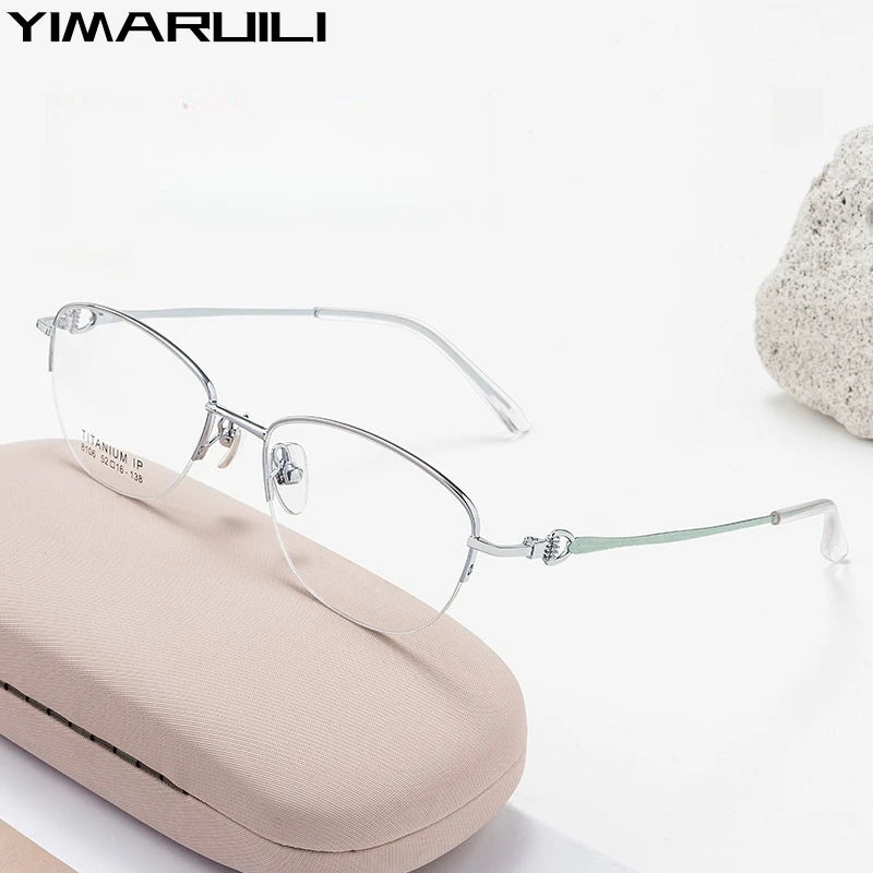 Yimaruili Women's Semi Rim Square Oval Alloy Eyelasses 98106 Semi Rim Yimaruili Eyeglasses