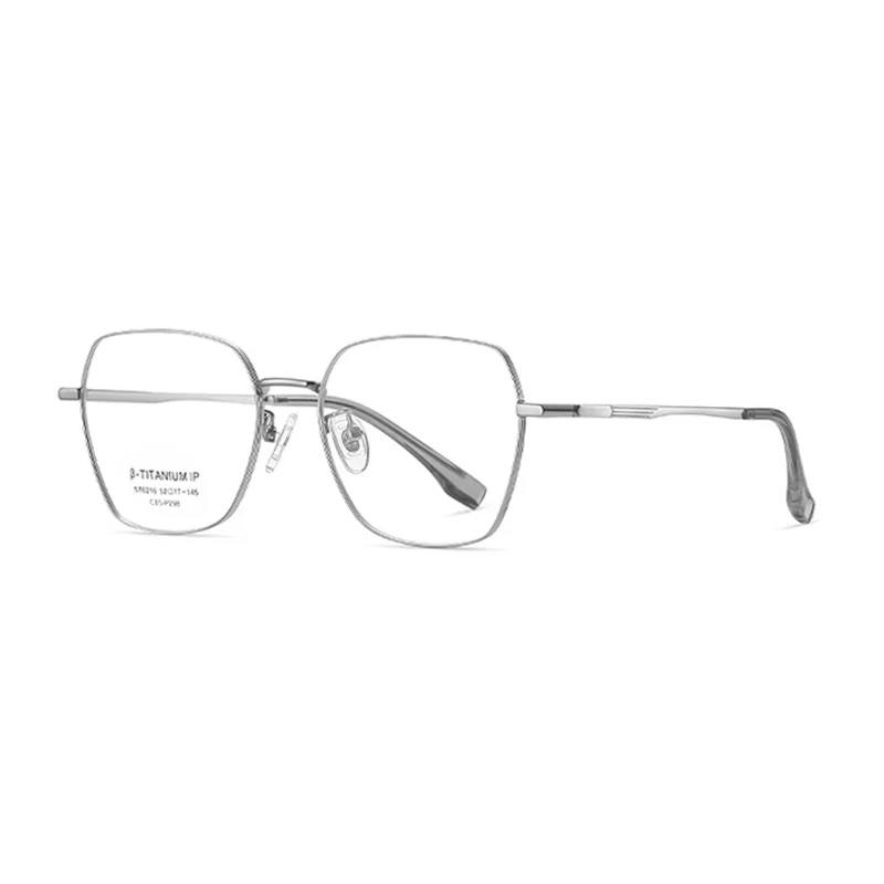 Ralferty Women's Full Rim Square Polygon Titanium Eyeglasses R6216 Full Rim Ralferty C05 Silver CHINA 