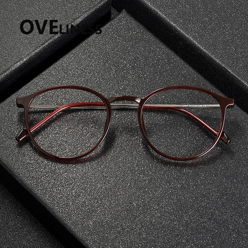 Oveliness Women's Full Rim Round Acetate Titanium Eyeglasses 72347 Full Rim Oveliness