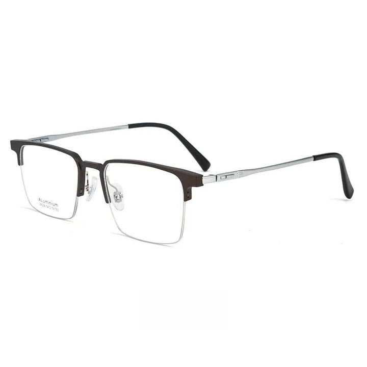 Yimaruili Men's Semi Rim Square Aluminum Magnesium Titanium Eyeglasses 28529 Semi Rim Yimaruili Eyeglasses Coffee Silver  
