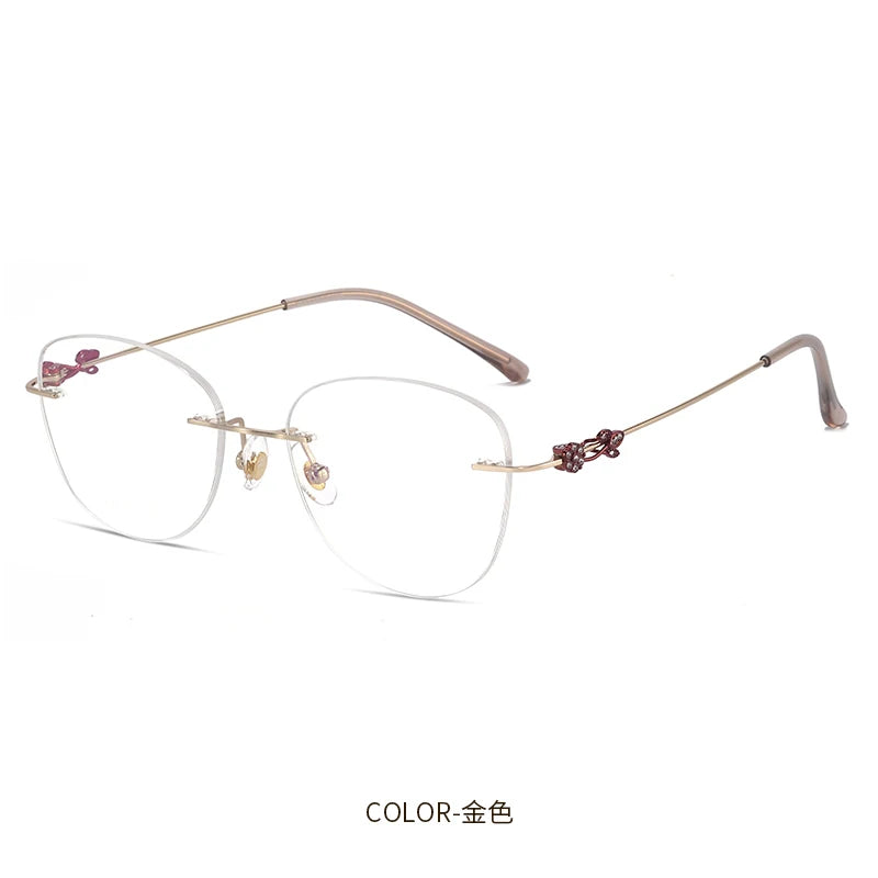 Reven Jate Women's Rimless Oval Cat Eye Titanium Eyeglasses 60864