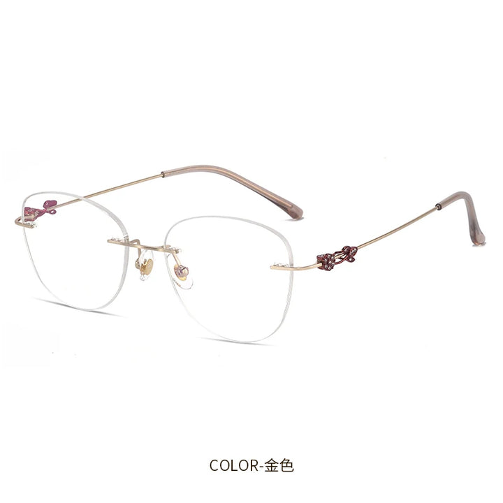 Reven Jate Women's Rimless Oval Cat Eye Titanium Eyeglasses 60864