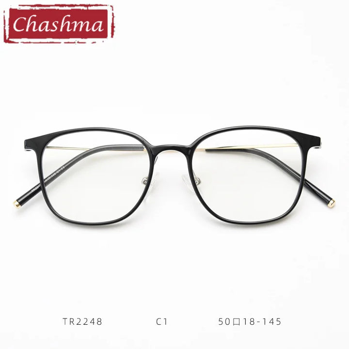 Chashma Women's Full Rim Square Tr 90 Titanium Eyeglasses 92248 Full Rim Chashma Bright Black