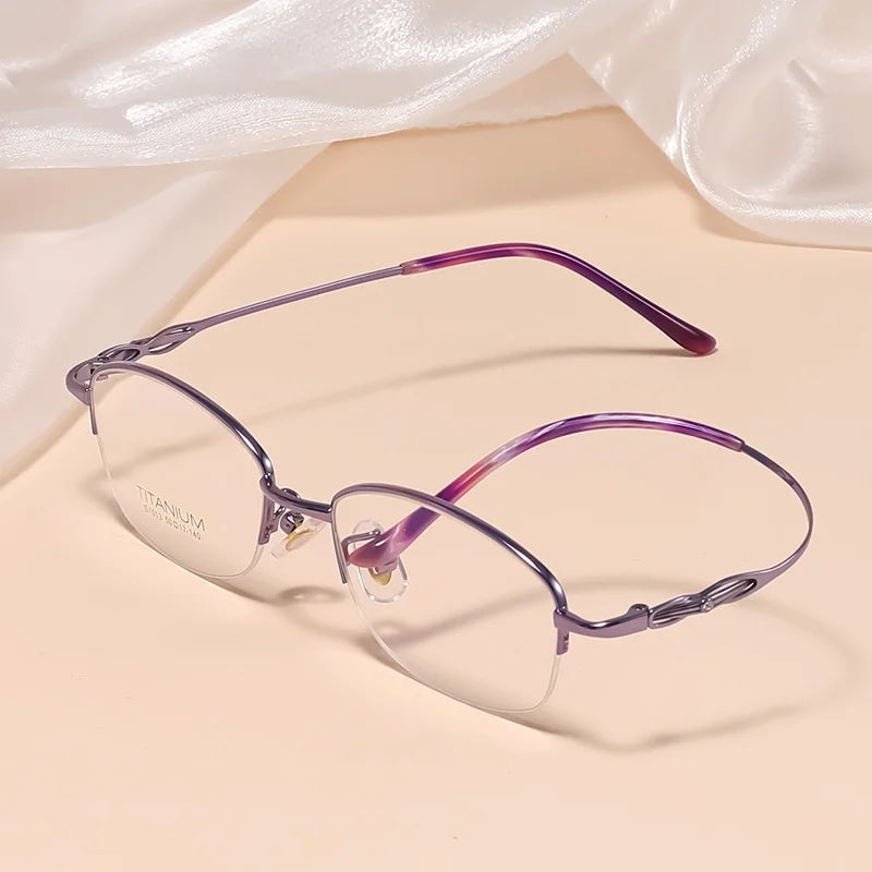 KatKani Women's Semi Rim Square Titanium Eyeglasses S7013 Semi Rim KatKani Eyeglasses   