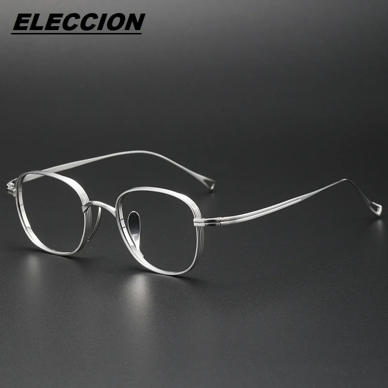 Eleccion Unisex Full Rim Square Titanium Eyeglasses 44114 Full Rim Eleccion Silver CHINA