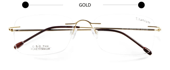 Esnbie Unisex Rimless Oval Rectangle Titanium Eyeglasses 11451 Rimless Esnbie GOLD  