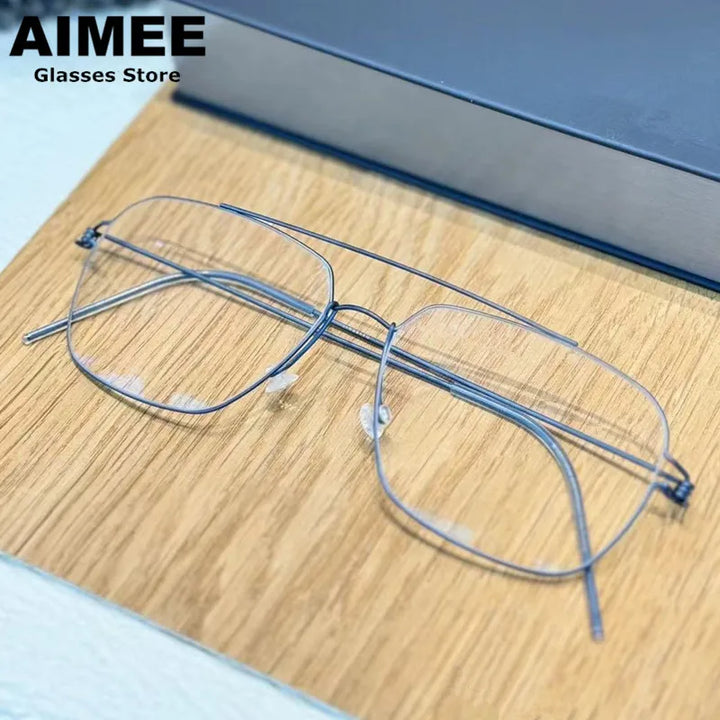 Aimee Unisex Full Rim Square Double Bridge Titanium Eyeglasses 313869