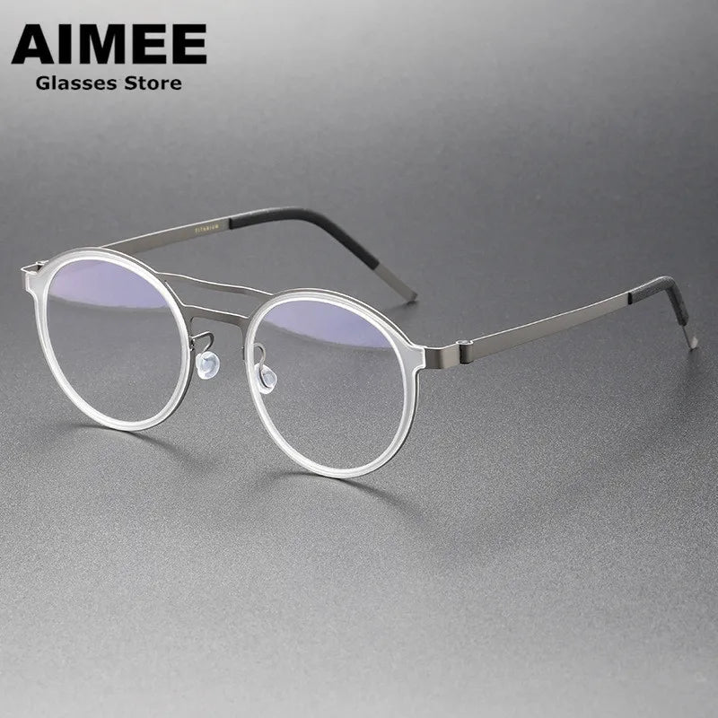 Aimee Unisex Full Rim Round Double Bridge Titanium Eyeglasses 9739 Full Rim Aimee Transparent-Grey  