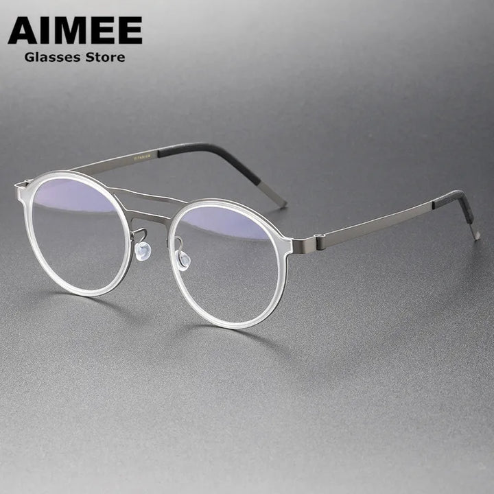 Aimee Unisex Full Rim Round Double Bridge Titanium Eyeglasses 9739 Full Rim Aimee Transparent-Grey  