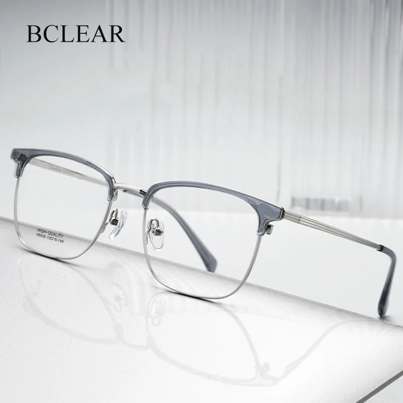 Bclear Unisex Full Rim Square Brow Line Titanium Eyeglasses 16058