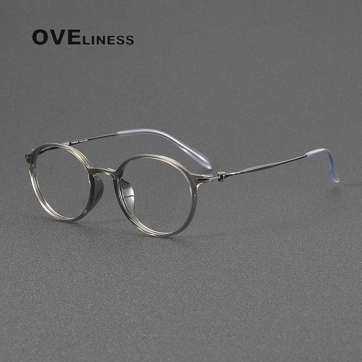 Oveliness Unisex Full Rim Round Acetate Titanium Eyeglasses 8667 Full Rim Oveliness grey gun  