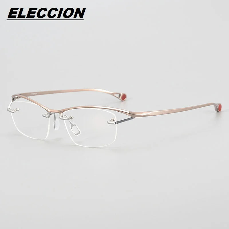 Eleccion Unisex Semi Rim Big Square Brow Line Titanium Eyeglasses 4229 Semi Rim Eleccion Silver - Rose Gold CHINA