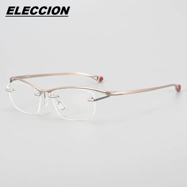 Eleccion Unisex Semi Rim Big Square Brow Line Titanium Eyeglasses 4229 Semi Rim Eleccion Silver - Rose Gold CHINA