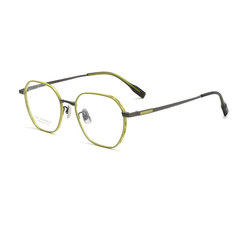 Gmei Unisex Full Rim Polygon Square Titanium Eyeglasses 2092 Full Rim Gmei Optical Green Grey  