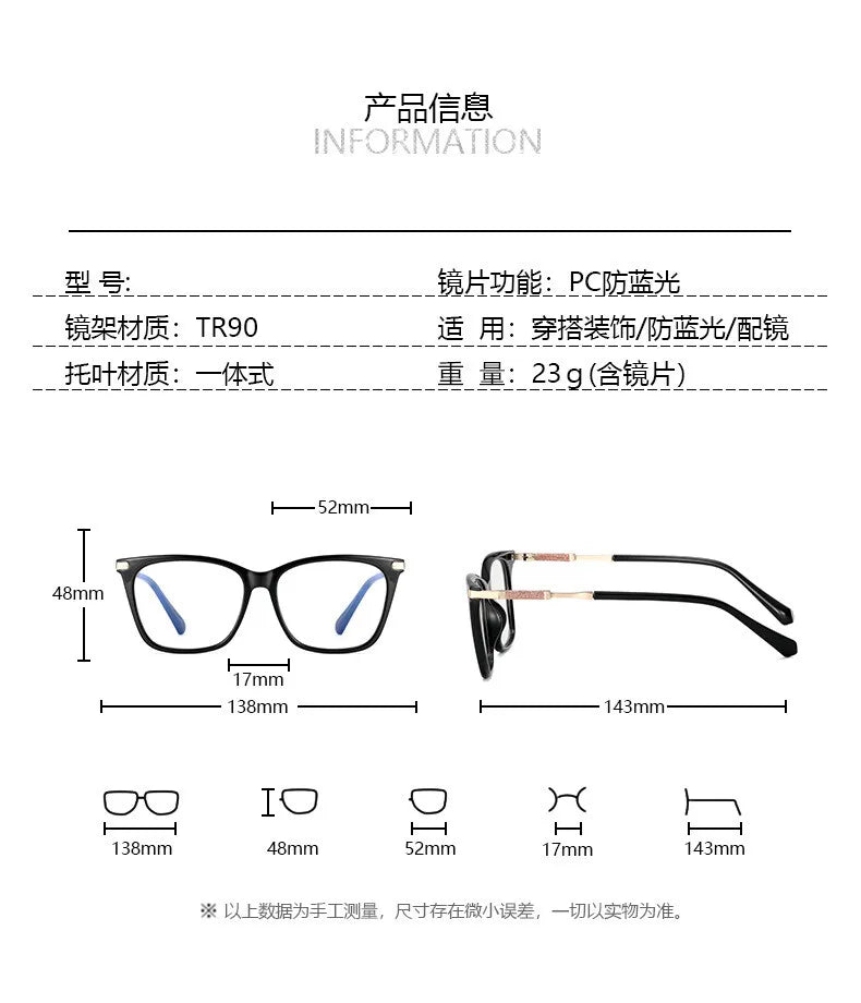 CCspace Women's Full Rim Square Tr 90 Titanium Reading Glasses 312723