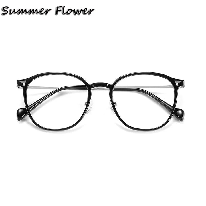 Summer Flower Women's Full Rim Oval Tr 90 Titanium Eyeglasses 801247 Full Rim Summer Flower Black Silver