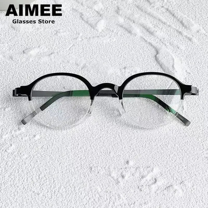 Aimee Unisex Full Rim Round Titanium Acetate Eyeglasses 481011 FuzWeb