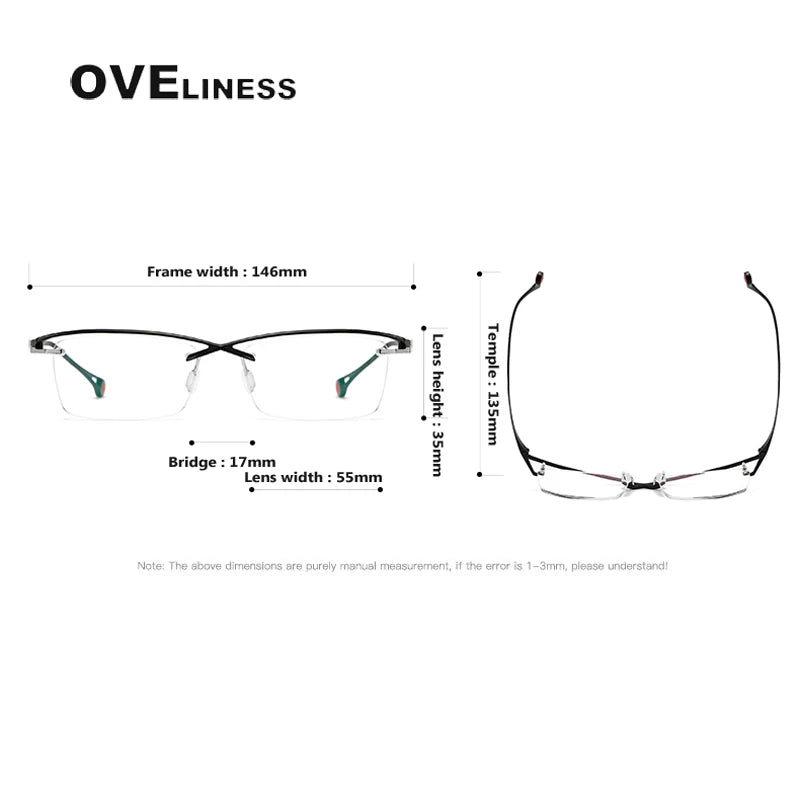 Oveliness Unisex Rimless Rectangle Brow Line Titanium Eyeglasses 9218 Rimless Oveliness   