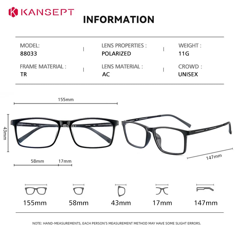 Kansept Unisex Full Rim Square Tr 90 Alloy Reading Glasses 88033
