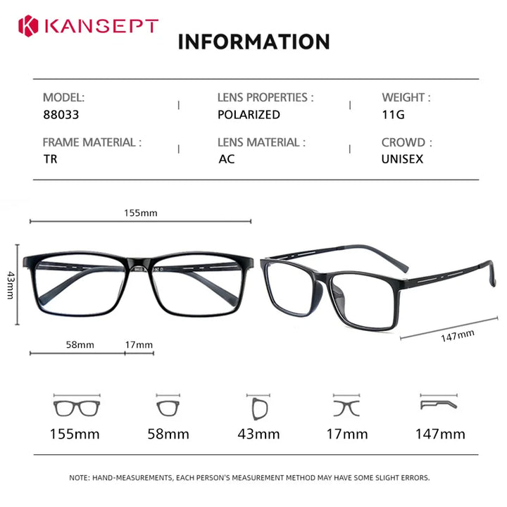 Kansept Unisex Full Rim Square Tr 90 Alloy Reading Glasses 88033