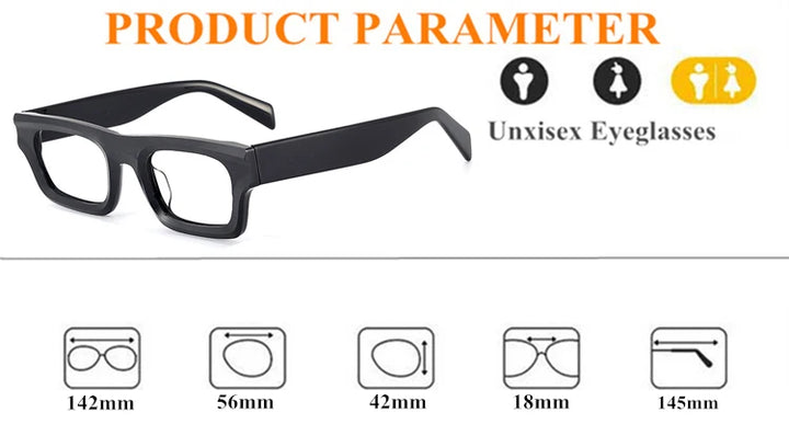 Black Mask Unisex Full Rim Rectangle Acetate Eyeglasses 8018 Full Rim Black Mask   
