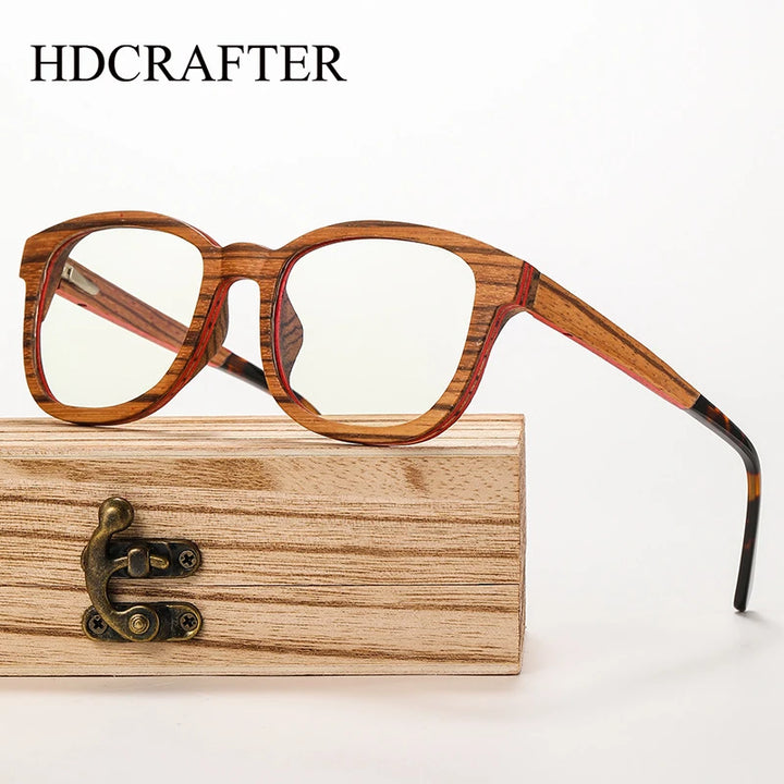 Hdcrafter Men's Full Rim Square Wood Spring Hinge Eyeglasses 5636 Full Rim Hdcrafter Eyeglasses   