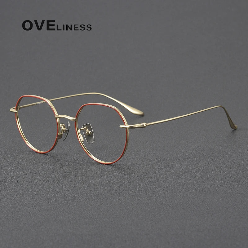 Oveliness Women's Full Rim Flat Top Oval Titanium Eyeglasses 3176 Full Rim Oveliness red gold  