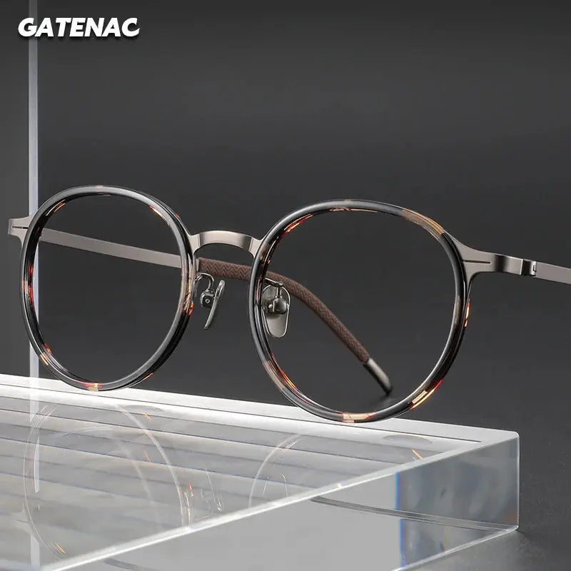 Gatenac Unisex Full Rim Oval Round Acetate Titanium Eyeglasses 226006 — view 1 | Gatenac at FuzWeb