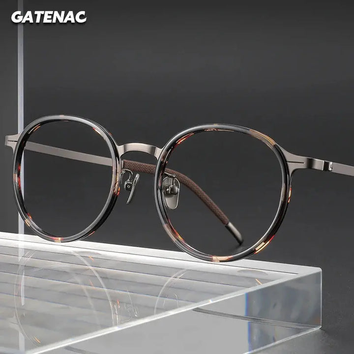 Gatenac Unisex Full Rim Oval Round Acetate Titanium Eyeglasses 226006 — view 1 | Gatenac at FuzWeb