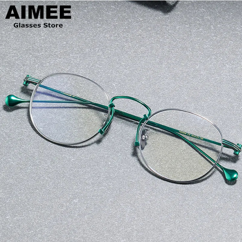 Aimee Unisex Full Rim Round Titanium Eyeglasses 190068 Full Rim Aimee Green-Silver  