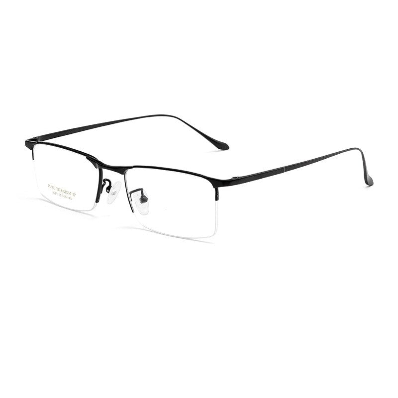 Yimaruili Men's Semi Rim Square Titanium Eyeglasses 2089p Semi Rim Yimaruili Eyeglasses Black  