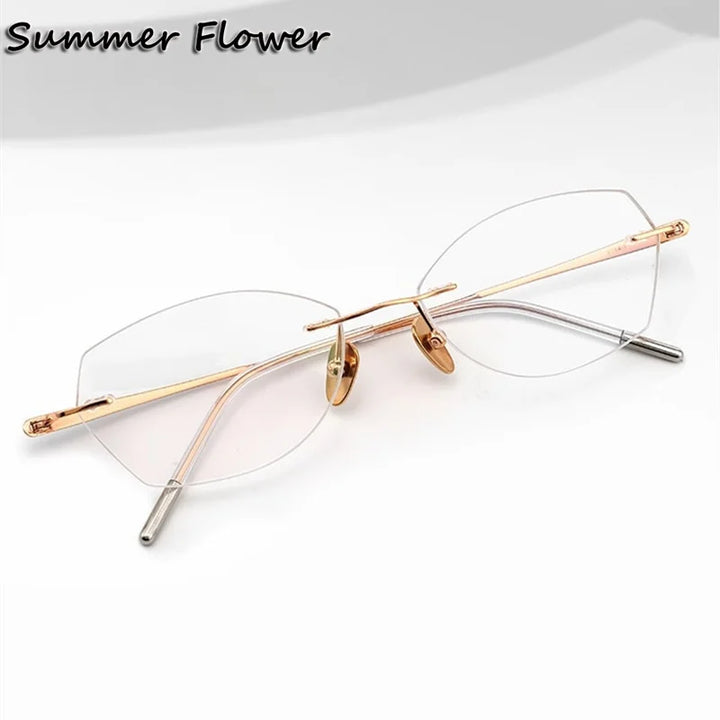 Summer Flower Women's Rimless Oval Cat Eye Titanium Eyeglasses 60254