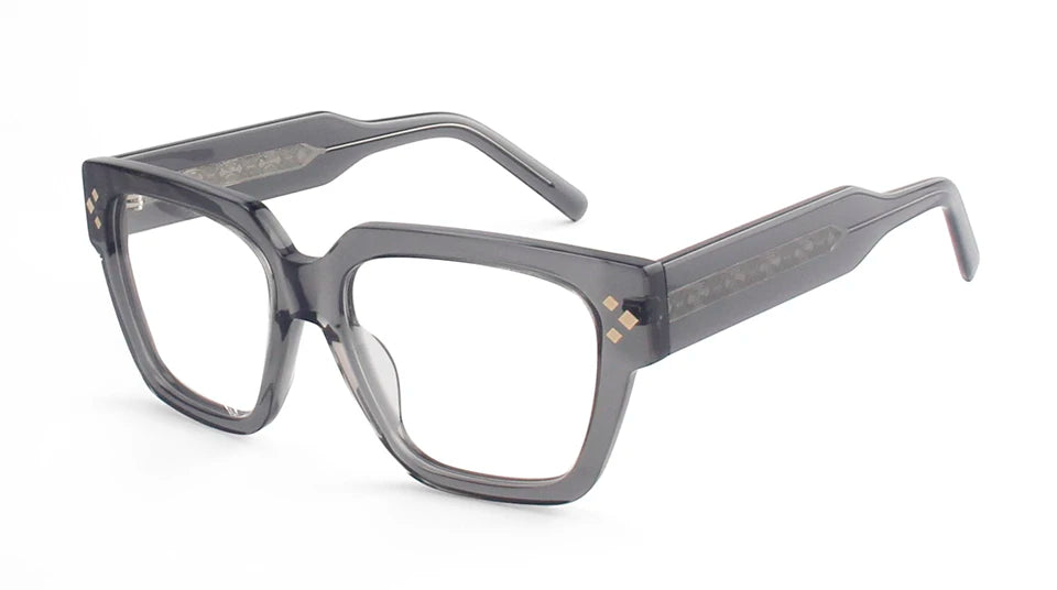 Esnbie Unisex Full Rim Polygon Square Rivet Acetate Eyeglasses 712371