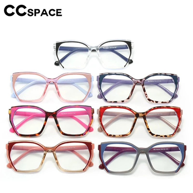 CCspace Women's Full Rim Square Tr 90 Titanium Eyeglasses 302181 Full Rim CCspace   