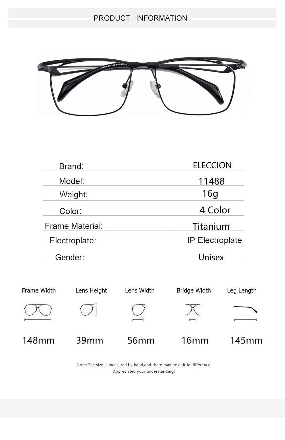 Eleccion Unisex Full Rim Square Titanium 180° Flip Up Eyeglasses 11488