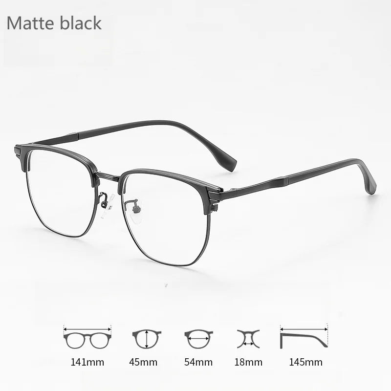 KatKani Mens Full Rim Browline Round Titanium Eyeglasses 8052-1 Full Rim KatKani Eyeglasses Matte black  