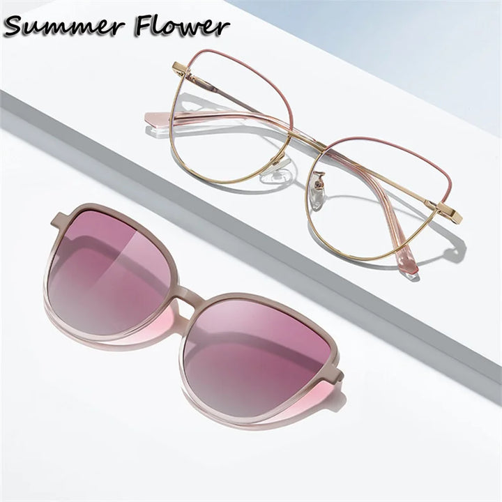 Summer Flower Women's Full Rim Cat Eye Titanium Eyeglasses Clip On Sunglasses 710244