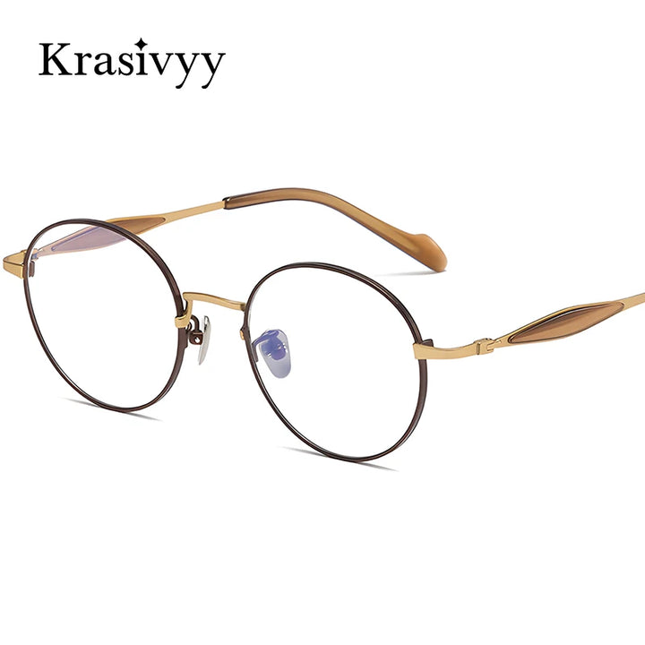 Krasivyy Unisex Full Rim Round Titanium Acetate Eyeglasses 46058