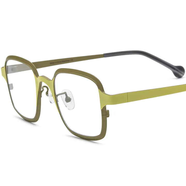 Hewei Unisex Full Rim Square Titanium Acetate Eyeglasses 185805 Full Rim Hewei dark green  