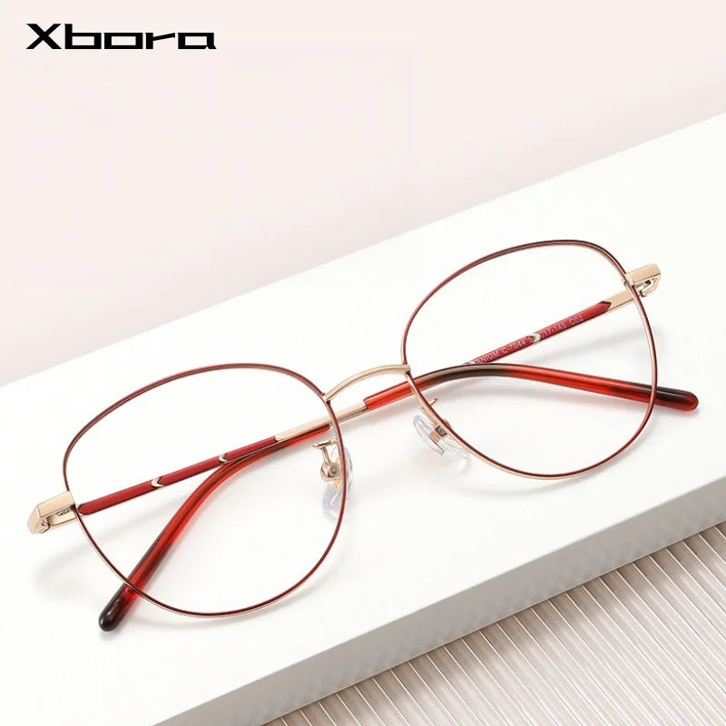 Xbora Unisex Full Rim Cat-Eye Pure Titanium Eyeglasses C7044 — view 1 | Xbora at FuzWeb