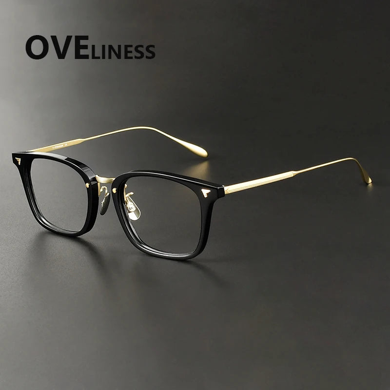 Oveliness Women's Full Rim Square Acetate Titanium Eyeglasses 369559