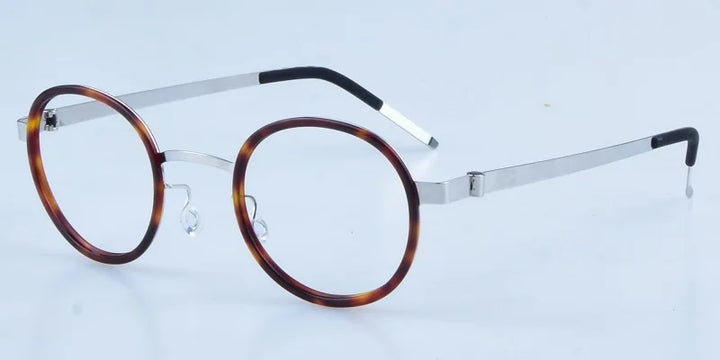 Aimee Unisex Full Rim Round Screwless Titanium Acetate Eyeglasses 3033 Full Rim Aimee Tortoise-Silver  